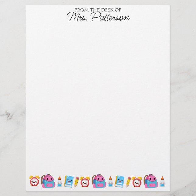 Aangepaste naam leraar Gift Letterhead Cute Kawaii Briefhoofd (Voorkant)
