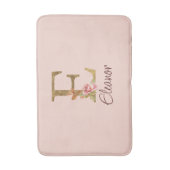 Aangepaste naam letter E Goud folie Blush Roze Roz Badmat (Voorkant Verticaal)