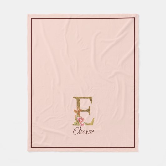 Aangepaste naam letter E goud folie blush roze roz Fleece Deken (Voorkant)