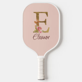 Aangepaste naam letter E goud folie blush roze roz Pickleball Paddle