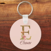 Aangepaste naam letter E goud folie blush roze roz Sleutelhanger (Achterkant)