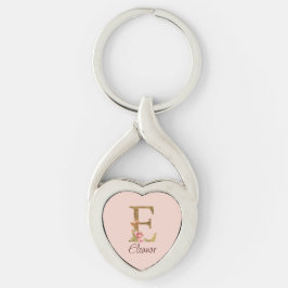 Aangepaste naam letter E Goud folie Blush Roze Roz Sleutelhanger