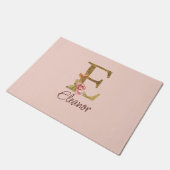 Aangepaste naam letter E goud folie roze rozen Deurmat (Schuin)