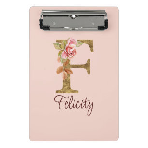 Aangepaste Naam Letter F Gold Folie Blush Pink Ros Mini Klembord