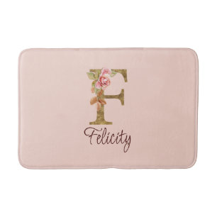 Aangepaste naam letter F goud folie roze rozen Badmat