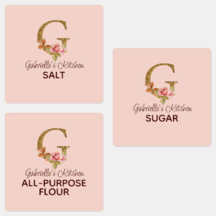 Aangepaste Naam Letter G Gold Blush Pink Roses Pan Labels