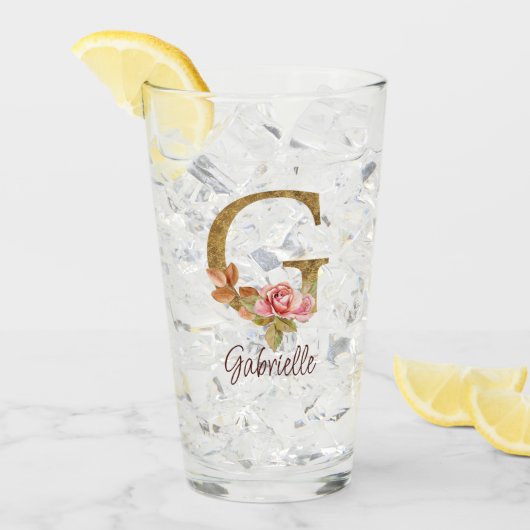 Aangepaste Naam Letter G Gold Folie Blush Pink Ros Glas (Voorkant ijs)