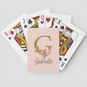 Aangepaste naam letter G goud folie blos roze roze Pokerkaarten