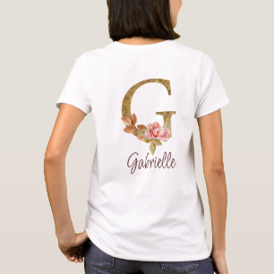 Aangepaste naam letter G goud folie blos roze roze T-shirt