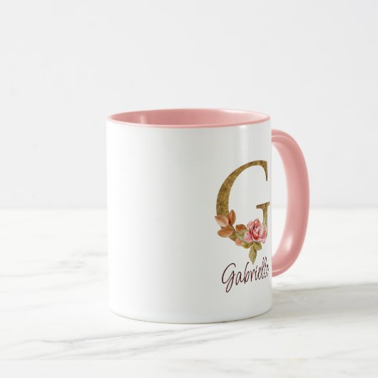 Aangepaste naam letter G Goud folie Blush Roze Roz Mok (Voorkant rechts)