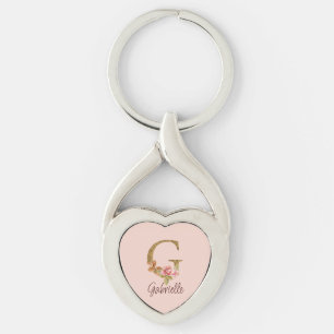 Aangepaste naam letter G goud folie roze rozen Sleutelhanger
