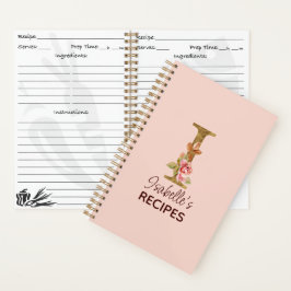 Aangepaste naam letter I Goud Blush Roze Rozen Rec Notitieboek
