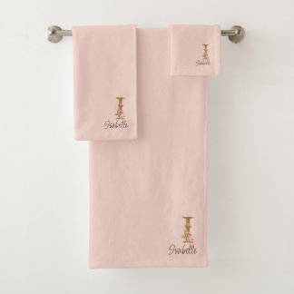 Aangepaste naam letter I goud folie blos roze roze Bad Handdoek