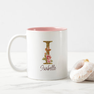 Aangepaste naam letter I goud folie blos roze roze Tweekleurige Koffiemok