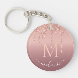 Aangepaste naam Letter Roos Gouden Glitter Sleutel Sleutelhanger