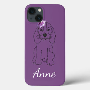 Aangepaste naam Leuke Hond, Bloemen iPhone 13 Hoesje