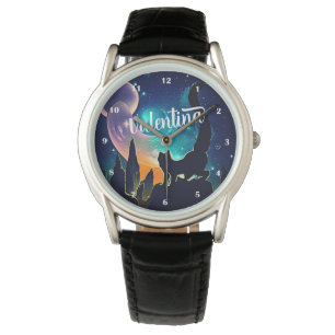 Aangepaste naam Leuke Kat en Galaxy Sterren & Berg Horloge