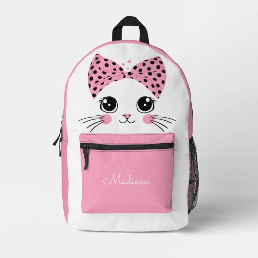 Aangepaste naam Leuke Kitten Bedrukte Rugzak (Voorkant)