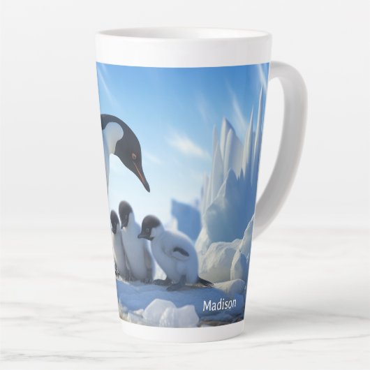 Aangepaste naam Leuke Pinguïns Latte Mok (Rechterhoek)