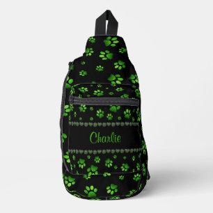 Aangepaste naam, levendige groene glitter hondenpo sling bag