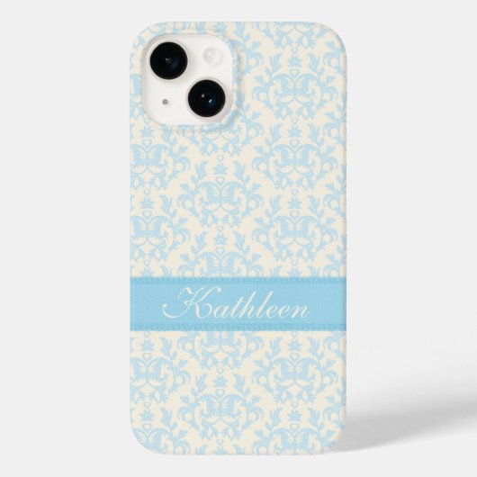 Aangepaste naam: licht blauw en crème Case-Mate iPhone case (Achterkant)