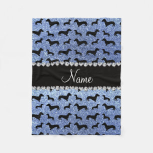 Aangepaste naam lichtblauwe glitter dachshunds fleece deken