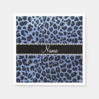 Aangepaste naam lichtblauwe glitter leopard print servet