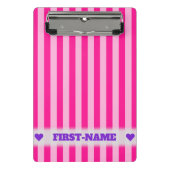 Aangepaste naam + lichtroze en dieproze strepen mini klembord (Voorkant)