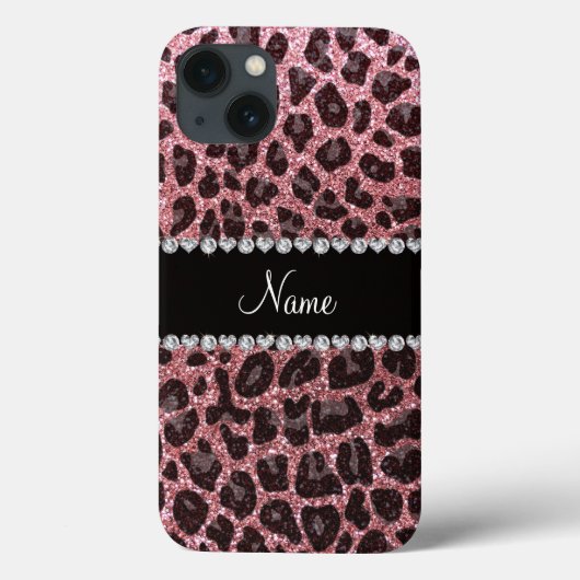 Aangepaste naam lichtroze glitter leopard print Case-Mate iPhone case (Achterkant)