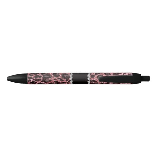 Aangepaste naam lichtroze glitter leopard print zwarte inkt pen (Achterkant)