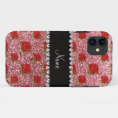 Aangepaste naam lichtroze glitter-rozen Case-Mate iPhone case (Achterkant (horizontaal))