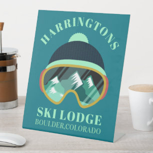 Aangepaste naam & locatie ski-masker reclamebord met voetstuk