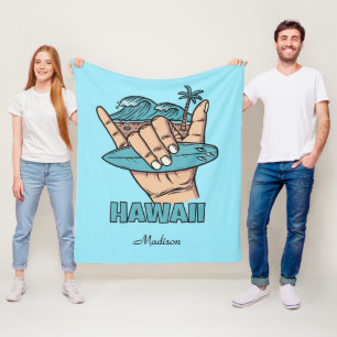 Aangepaste naam & locatie Surf Shaka Fleece Deken