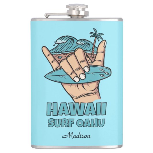 Aangepaste naam & locatie Surf Shaka Heupfles (Voorkant)