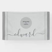 Aangepaste naam & Logo Simple Grey Spandoek (Horizontaal)