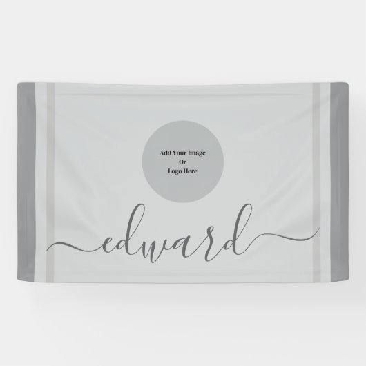 Aangepaste naam & Logo Simple Grey Spandoek (Horizontaal)