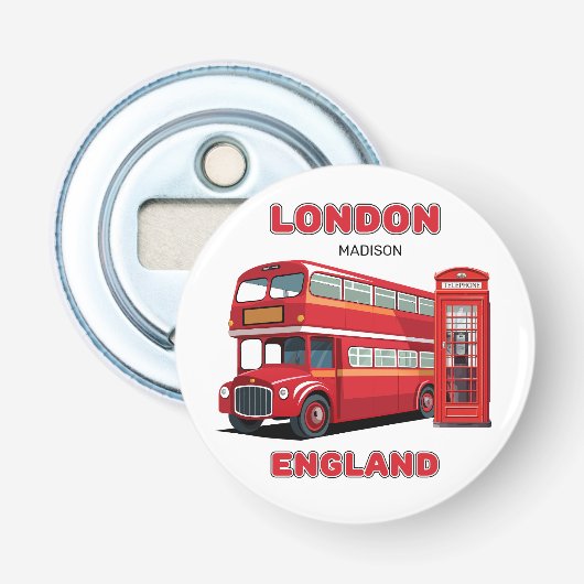Aangepaste naam Londen Engeland Button Flesopener (Voorkant)