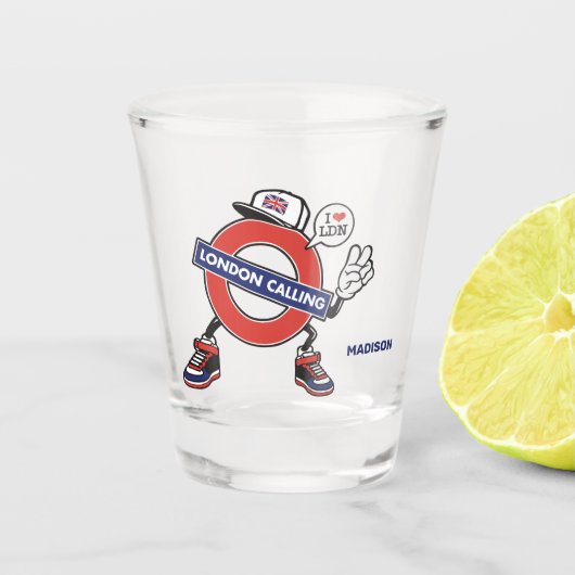 Aangepaste naam London Calling Shot Glas (Voorkant)
