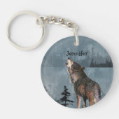 Aangepaste naam Lonely Wolf Howling over Lake Keyc Sleutelhanger (Voorkant)