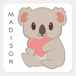 Aangepaste naam Love Koala Vierkante Sticker