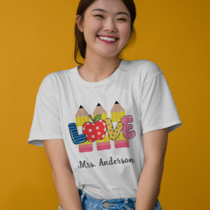 Aangepaste naam Love Pencil PreSchool Teacher T-shirt