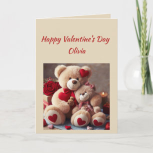 Aangepaste naam Love Schattige teddybeer Hartjes Feestdagen Kaart