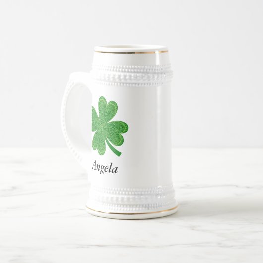 Aangepaste naam Lucky 4 Leaf Clover St. Patrick's  Bierpul (Voorkant links)