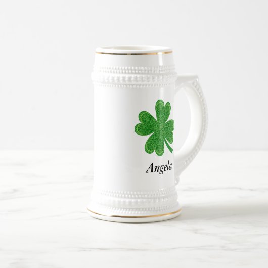 Aangepaste naam Lucky 4 Leaf Clover St. Patrick's  Bierpul (Voorkant rechts)