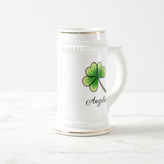 Aangepaste naam Lucky Clover St. Patrick's Day Bierpul (Voorkant rechts)