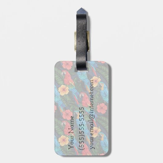 Aangepaste naam Macaw en Hibiscus Pattern Bagagelabel (Achterkant verticaal)