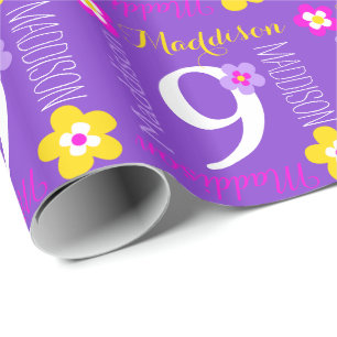 Aangepaste naam Maddison 9e verjaardag Cadeaupapier