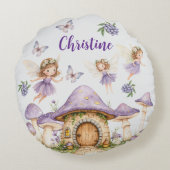 Aangepaste Naam Magic Fairies Paarse Tuin Rond Kussen (Achterkant)