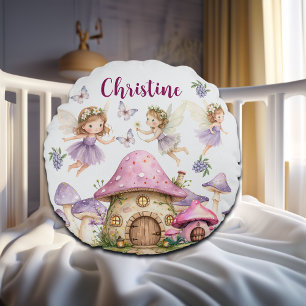 Aangepaste Naam Magic Fairies Roze Paddenstoelen Rond Kussen
