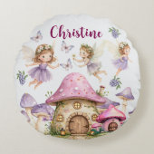 Aangepaste Naam Magic Fairies Roze Paddenstoelen Rond Kussen (Voorkant)